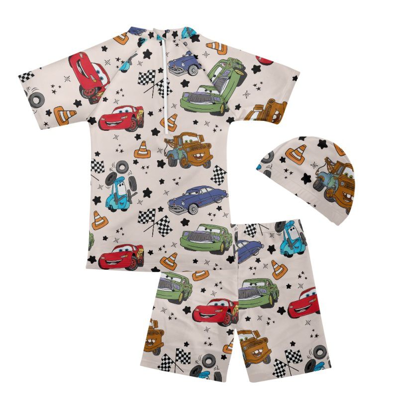 3 Pieces Cartoon Lightning Cars Bathing Swim Suits