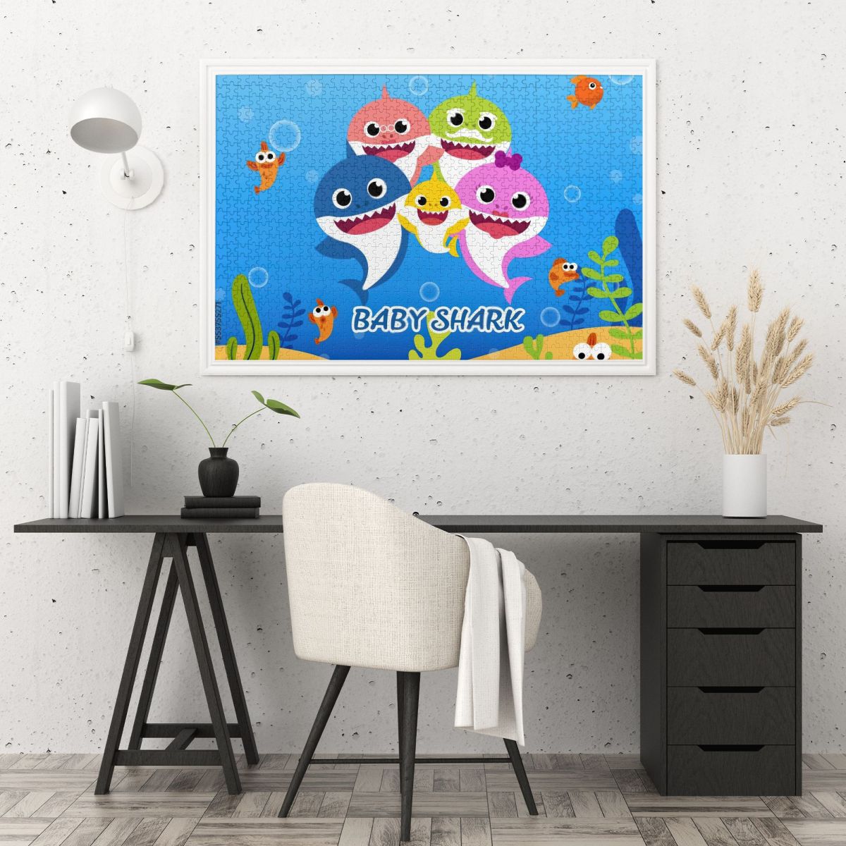 Cartoon Sharks Family Wooden Jigsaw Puzzle