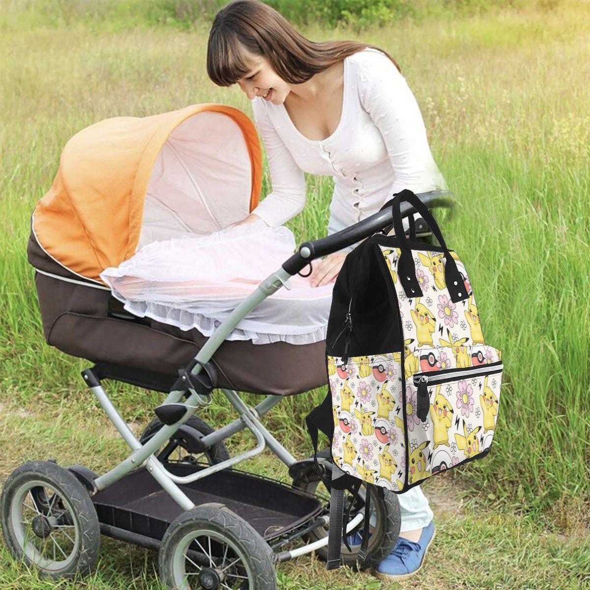 Cartoon Yellow Mouse Diaper Bag Backpack