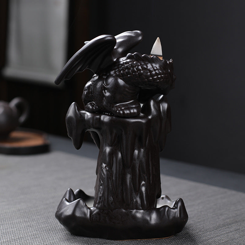 Black Dragon Climbing Mountain with Gem Backflow Incense Burner