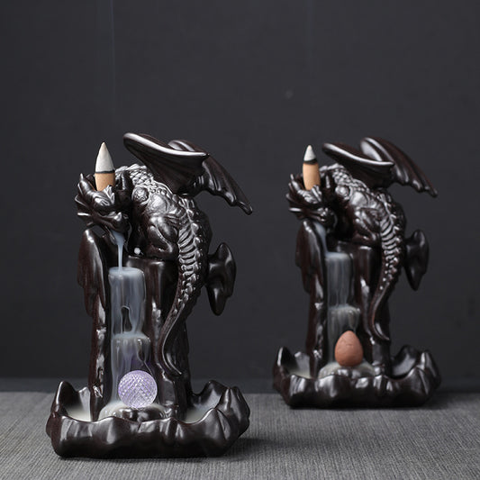Black Dragon Climbing Mountain with Gem Backflow Incense Burner