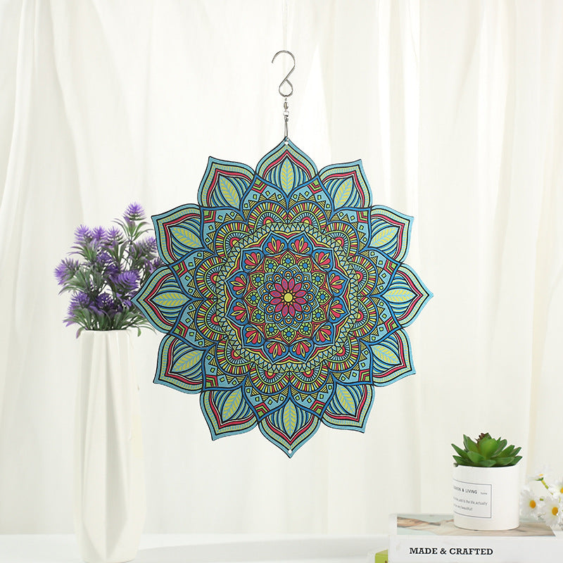 Green Mandala Wind Spinner Floral Shape Hanging Refective Garden Spinner