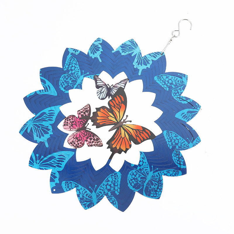 Colorful Butterfly Blue Triangle Circle Framed Hanging Reflective Wind Spinner