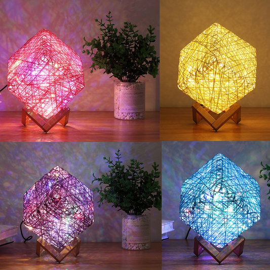 Nordic Style Romantic Rattan Colorful Table Night Light for Bedroom Decor