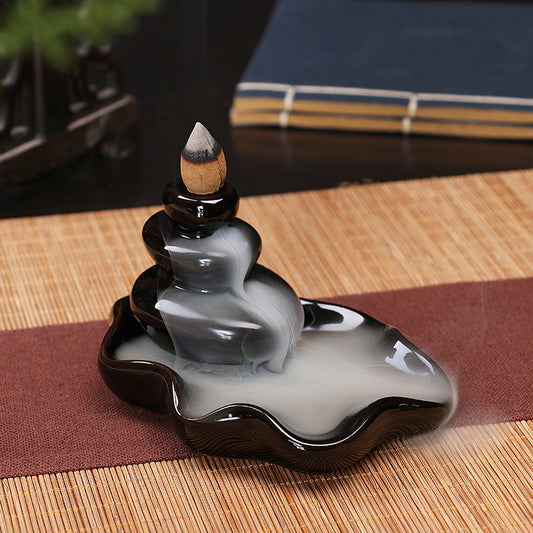 Black Porcelain Small Mountain of Smoke Backflow Incense Burner