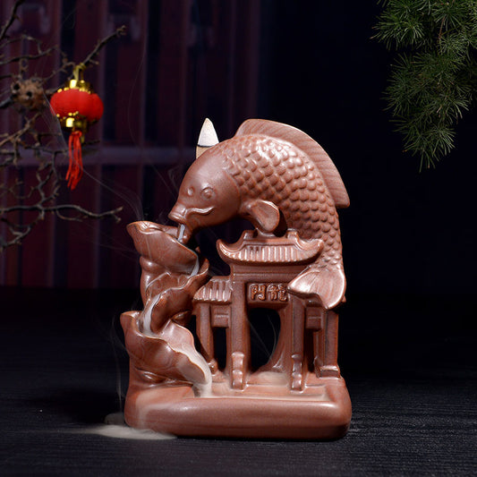 Chinese Fish Jumping Carp Backflow Incense Burner