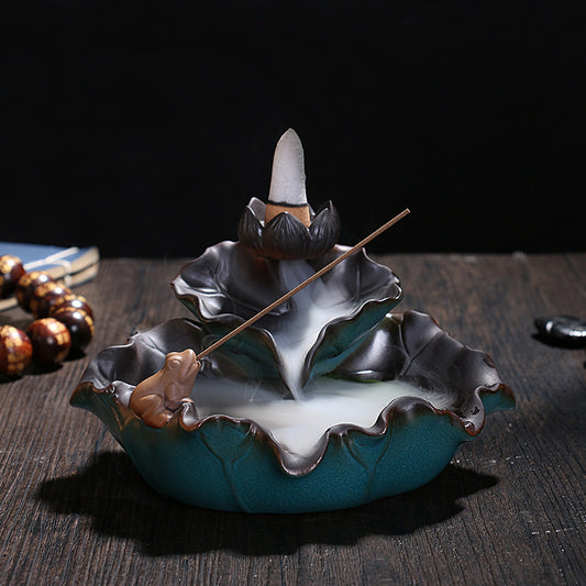 Zen Style River with Frog Backflow Incense Burner