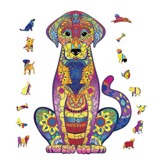 Wooden Colorful Labrador Dog Shaped 3D Irregular Animal Jigsaw Puzzle
