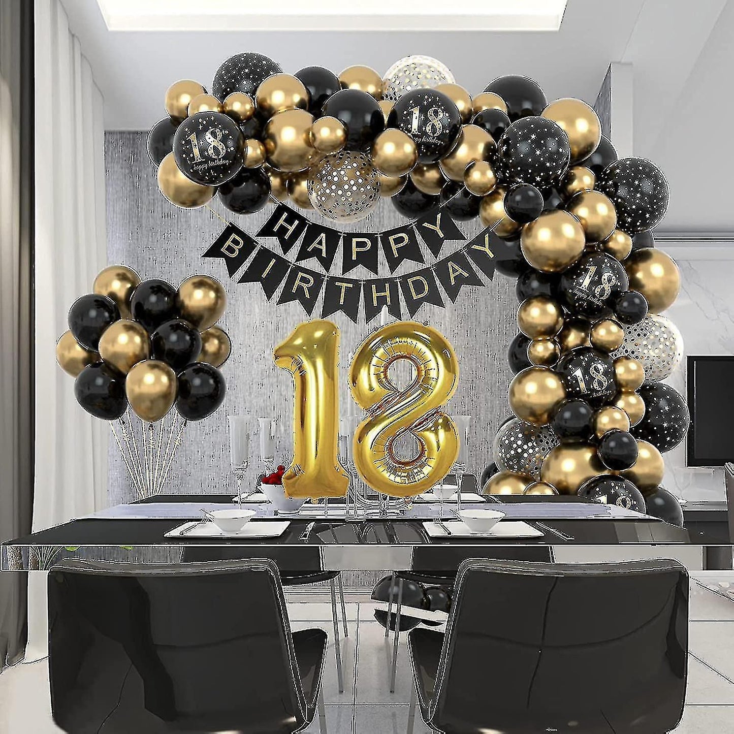 Ballons en arc pour 18e anniversaire, 79 pièces, décorations de fête en or noir