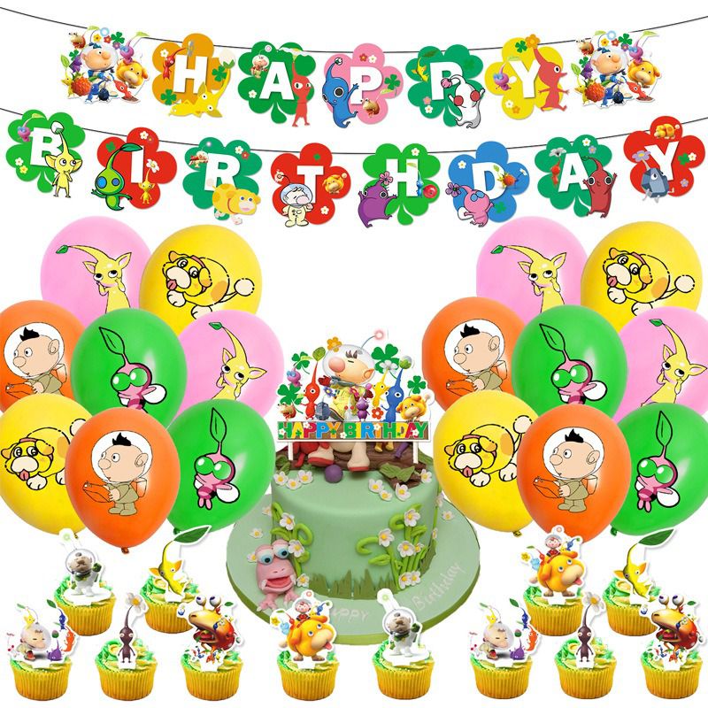 32-teiliges Pikmin 4 Geburtstagsdekor, Cartoon Spiel Nintendo Luftballons, Party Kuchen Angebot Set