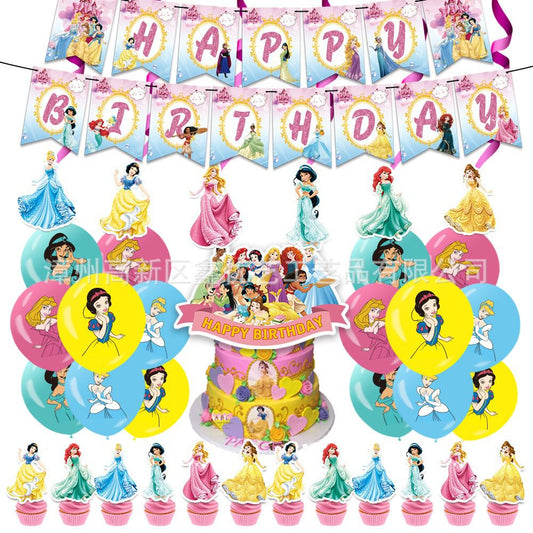 32-teiliges Disney Prinzessin Geburtstagsdekor, Cartoon Mädchen Luftballons, Party Zubehör Set