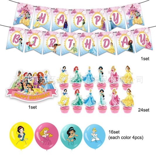 32-teiliges Disney Prinzessin Geburtstagsdekor, Cartoon Mädchen Luftballons, Party Zubehör Set