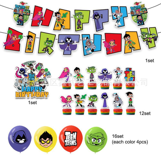 32pcs Cartoon Teen Birthday Balloons Party Decorations