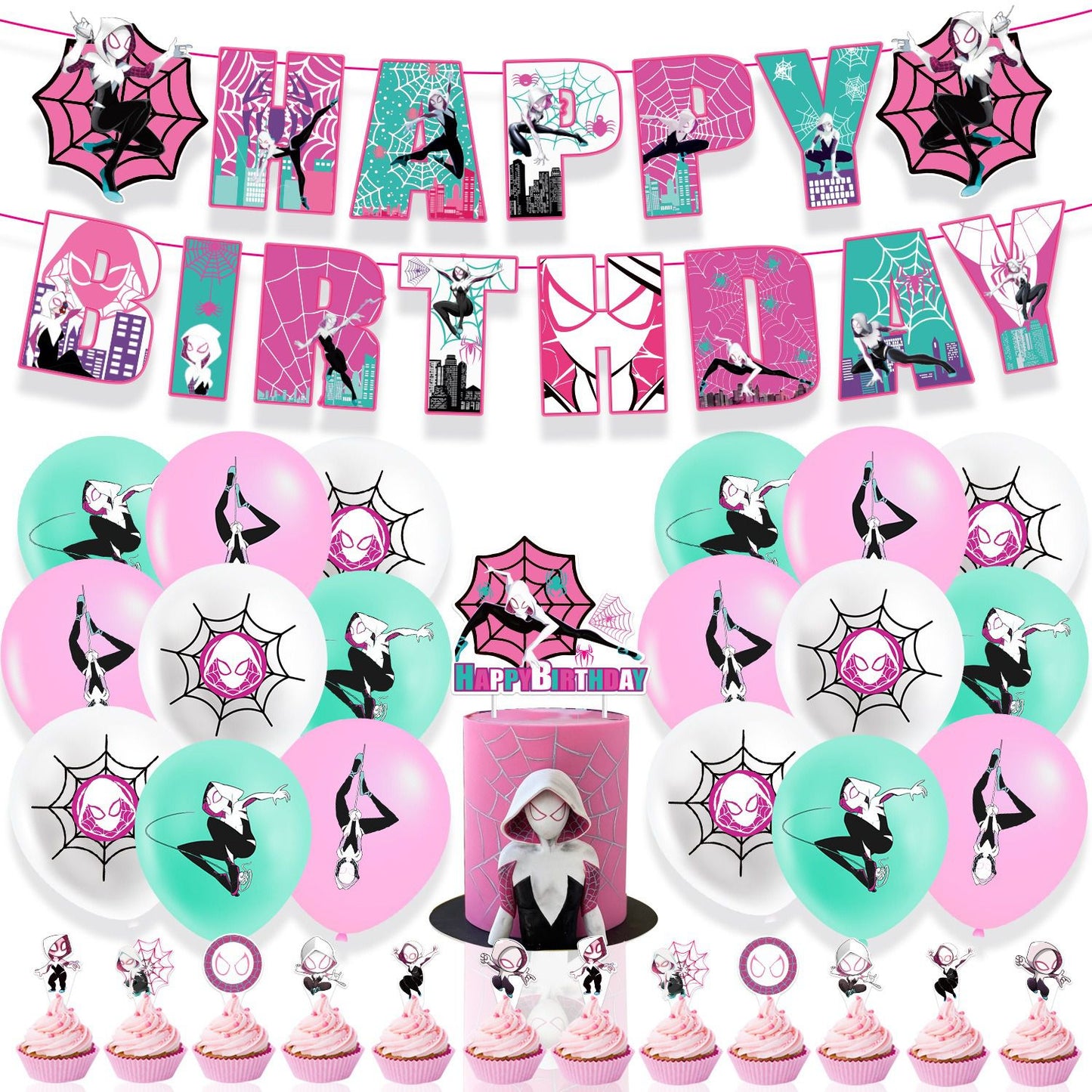 32pcs Girly Gwen Birthday Party Decorations