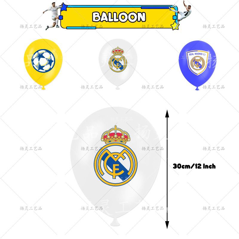 Décoration Anniversaire Real Madrid CF, 32 Pièces Ballons Football, Drapeaux Pour Gâteaux Fête