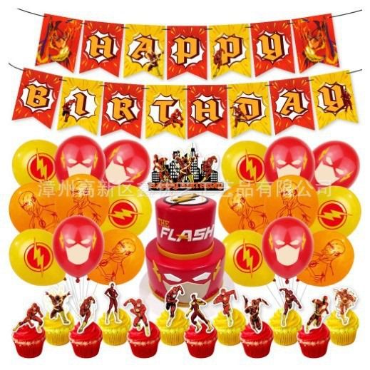 32-teiliges The Flash Geburtstagsdekor, DC-Superheld Luftballons, Party Kuchen Angebot Set