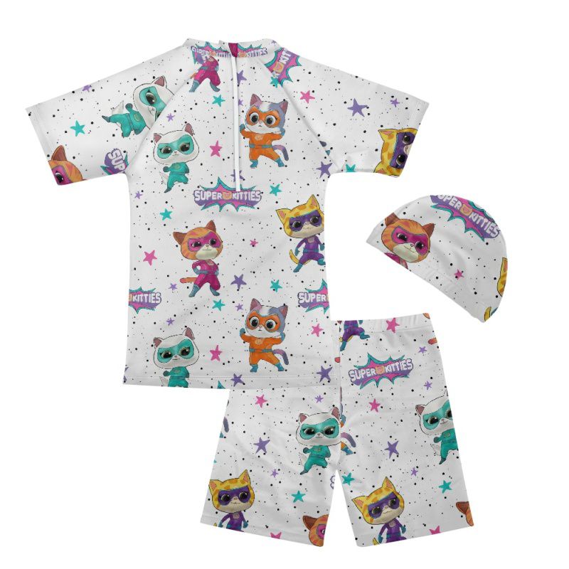 3 Pieces Cartoon Cuddly Kittens Bathing Swim Suits