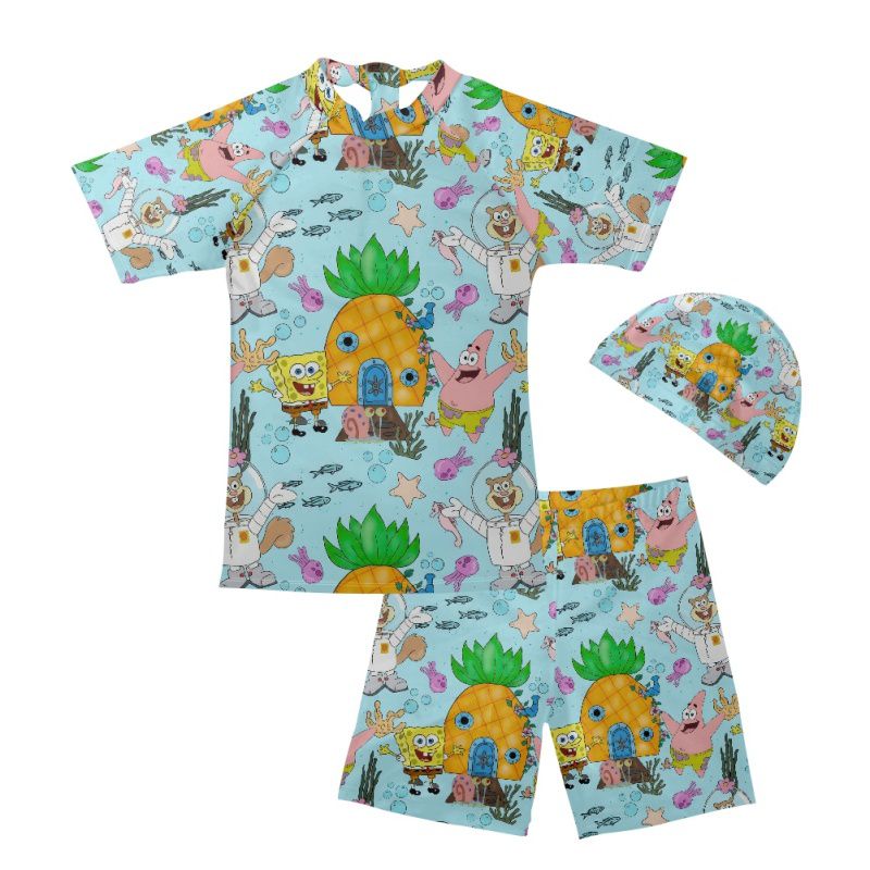 3 Pieces Cartoon Square Sponge Bathing Swim Suits