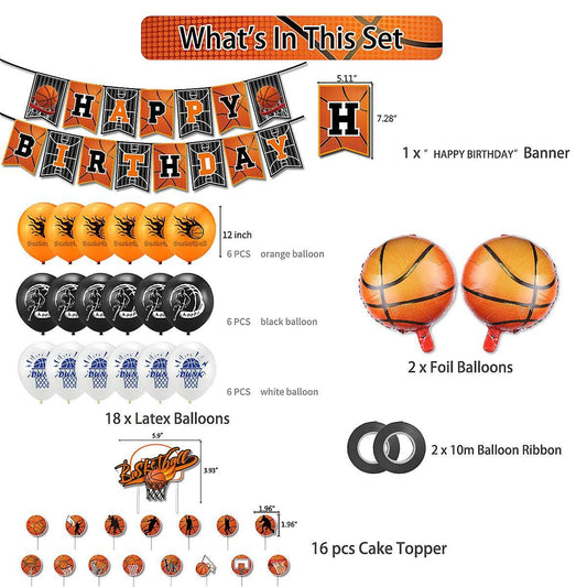 40pcs Luftballons Basketball, Sport Geburtstagsdeko, Party Flaggen Kuchen Set