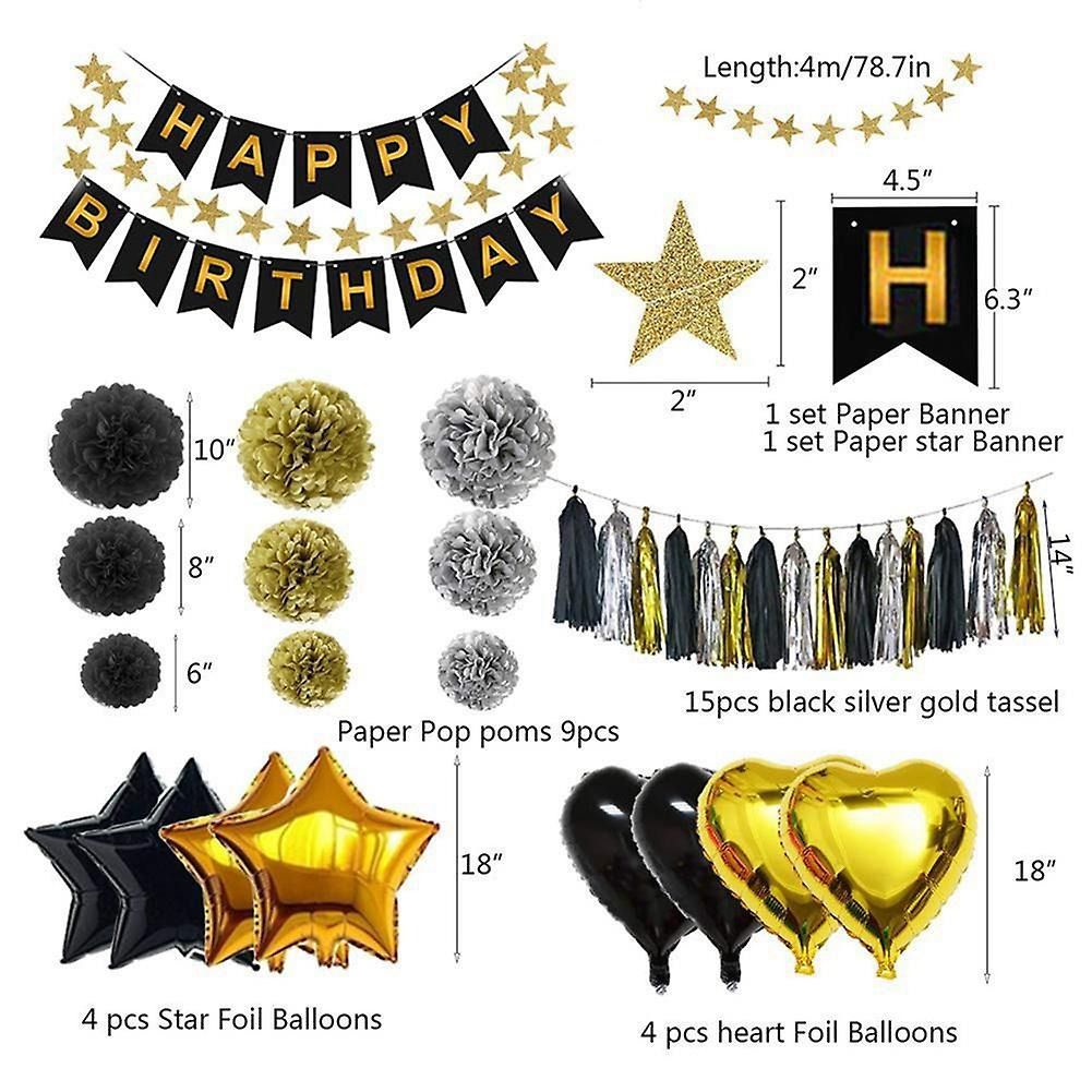 40pcs Black Gold Birthday Balloons Party Decorations