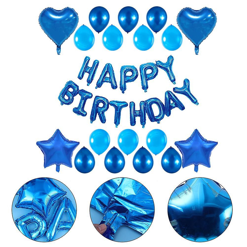 19pcs Luftballons Wasserförmig, Blau Geburtstagsdeko, Party Flaggen Kuchen Set