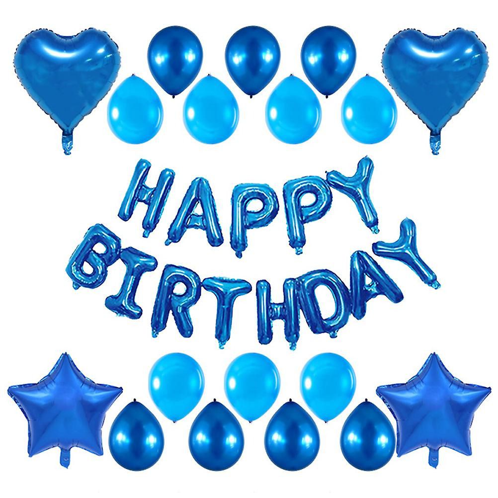 19pcs Luftballons Wasserförmig, Blau Geburtstagsdeko, Party Flaggen Kuchen Set