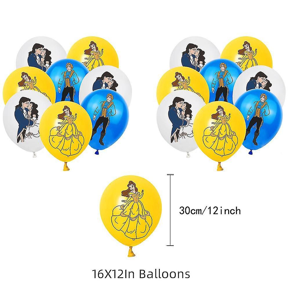 Décoration Anniversaire La belle et la Bête, 30 Pièces Ballons Disney, Drapeaux Pour Gâteaux Fête