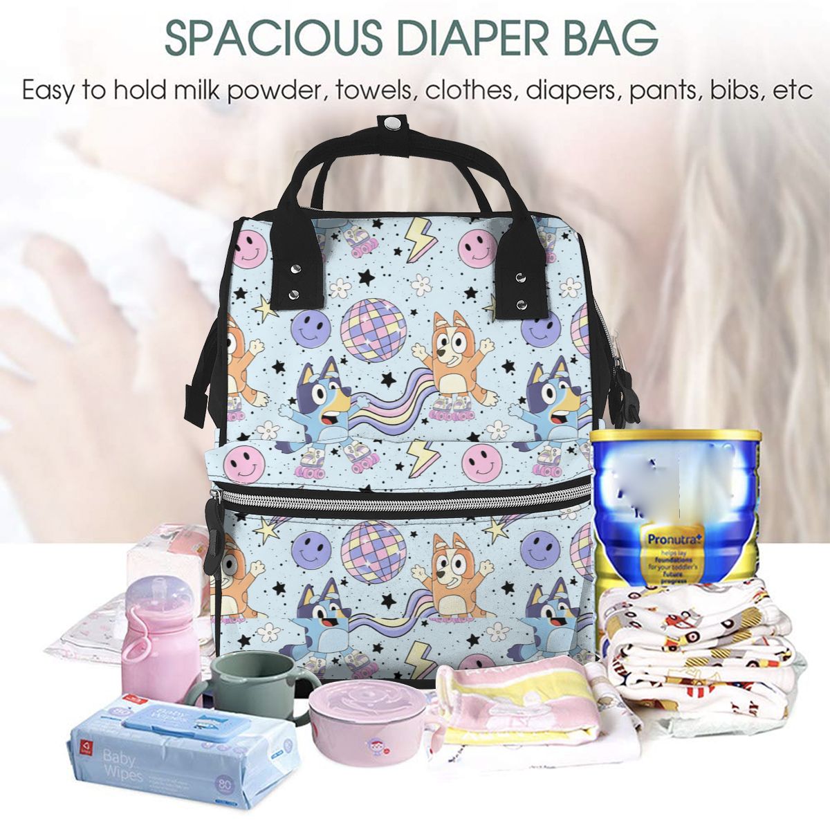 Cartoon Blue Puppey Diaper Bag Backpack