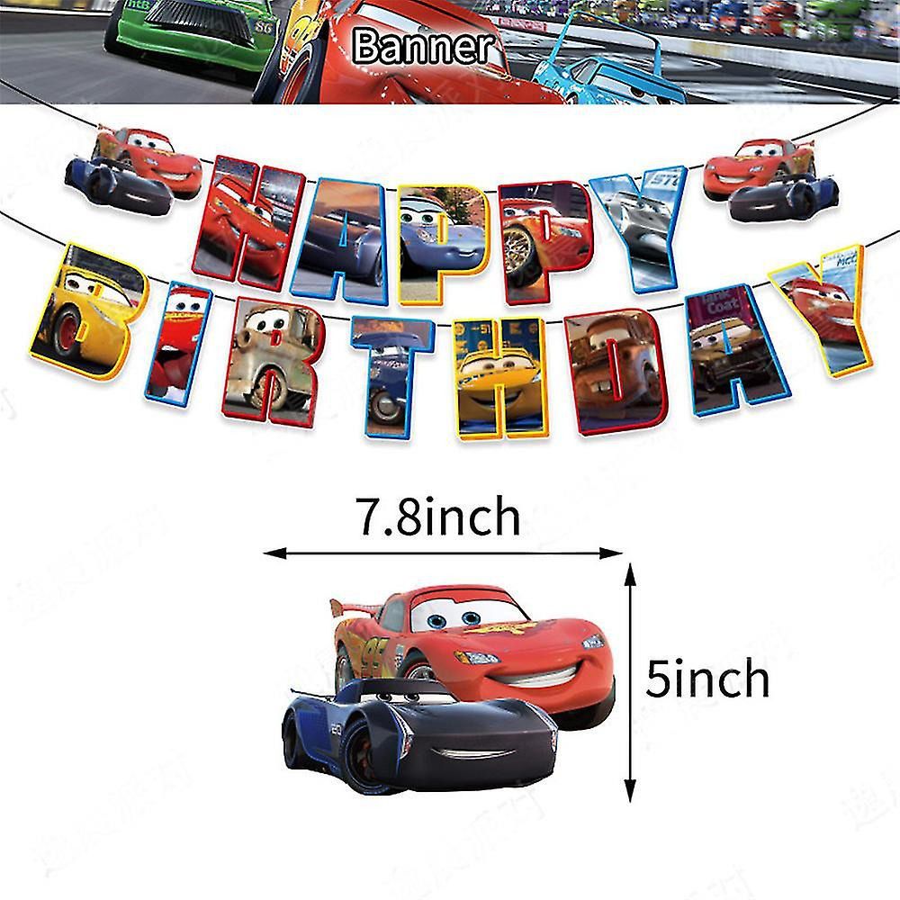 34pcs Luftballons Cars, Karikatur Disney Lightning McQueen Geburtstagsdeko, Party Flaggen Kuchen Set