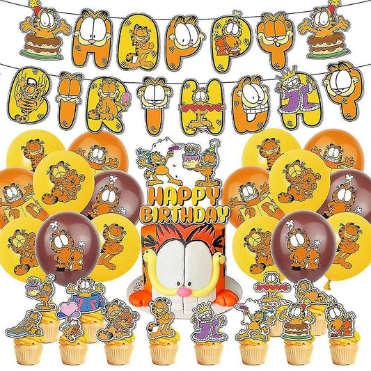 30-teiliges Garfield Geburtstagsdekor, Karikatur Katze Luftballons, Party Kuchen Angebot Set