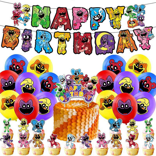 30-teiliges Smiling Critters Geburtstagsdekor, Cartoon Poppy Playtime Luftballons, Party Kuchen Angebot Set