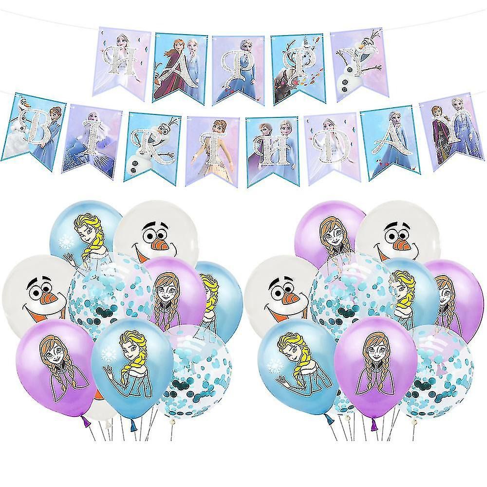 Décoration Anniversaire Frozen, 34 Pièces Ballons Disney Elsa Anna Olaf, Drapeaux Pour Gâteaux Fête