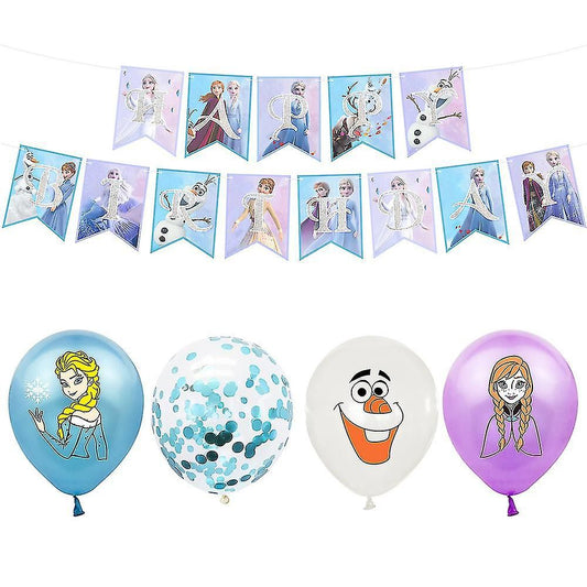 Décoration Anniversaire Frozen, 34 Pièces Ballons Disney Elsa Anna Olaf, Drapeaux Pour Gâteaux Fête