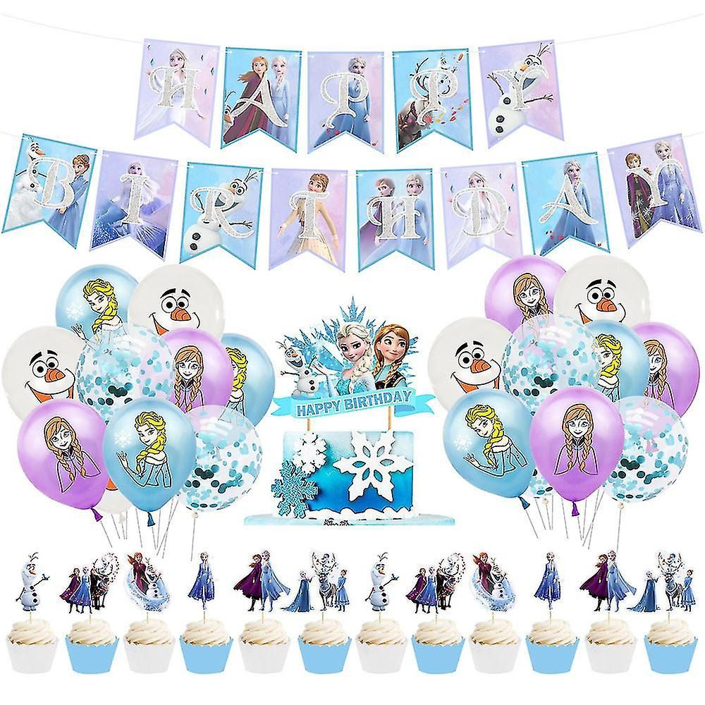 34pcs Cartoon Elsa Birthday Balloons Party Decorations