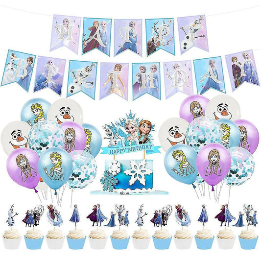 34-teiliges Eiskönigin Geburtstagsdekor, Disney Prinzessin Luftballons, Party Kuchen Angebot Set