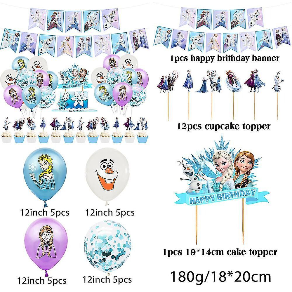 Décoration Anniversaire Frozen, 34 Pièces Ballons Disney Elsa Anna Olaf, Drapeaux Pour Gâteaux Fête