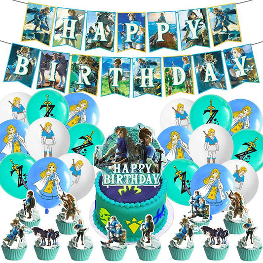 32pcs Luftballons Zelda, Karikatur Geburtstagsdeko, Party Flaggen Kuchen Set