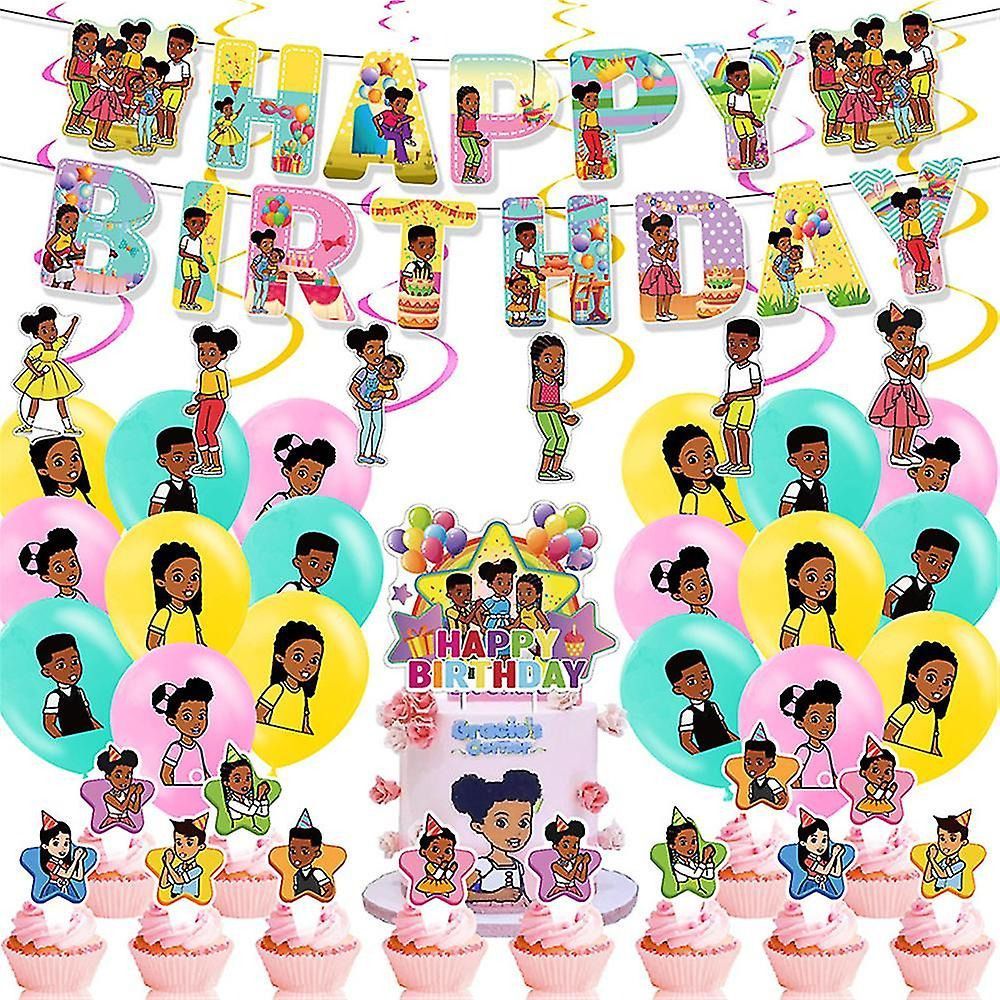 38pcs Luftballons Gracie's Corner, Karikatur Geburtstagsdeko, Party Flaggen Kuchen Set