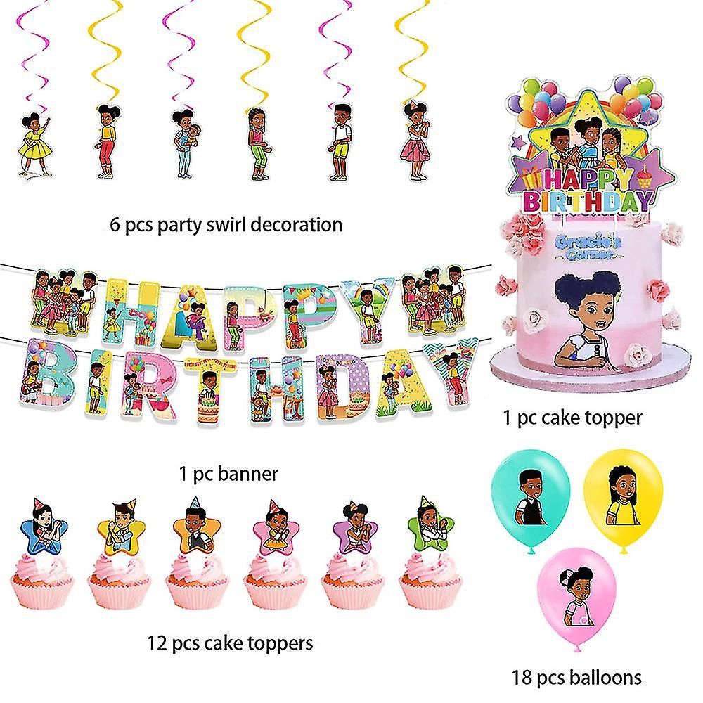 38pcs Luftballons Gracie's Corner, Karikatur Geburtstagsdeko, Party Flaggen Kuchen Set