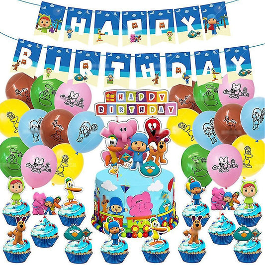 Décoration Anniversaire Pocoyo, 34 Pièces Ballons, Drapeaux Pour Gâteaux Fête