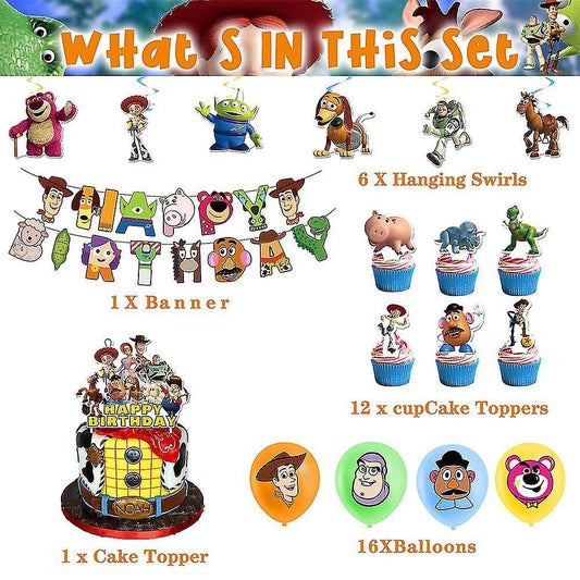 36-teiliges Toy Story Geburtstagsdekor, Buzz Lightyear Woody Luftballons, Party Kuchen Angebot Set