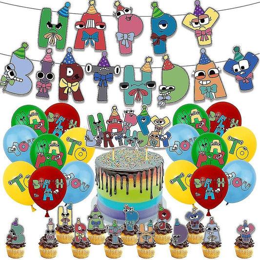 30pcs Luftballons Alphabet Lore, Karikatur Geburtstagsdeko, Party Flaggen Kuchen Set