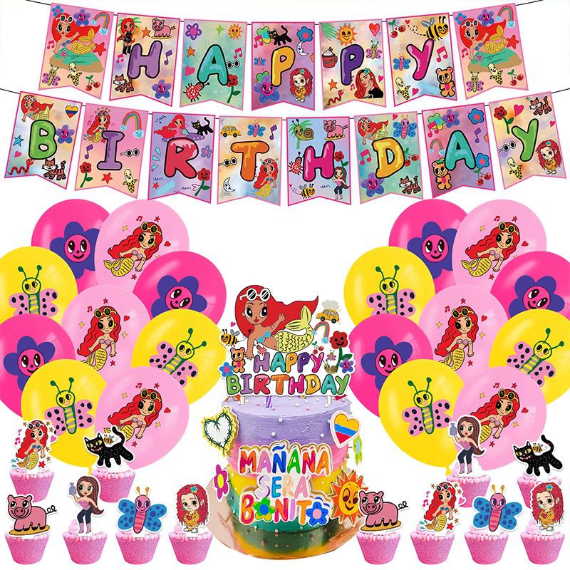 32pcs Luftballons Mañana Será Bonito, Karikatur Geburtstagsdeko, Party Flaggen Kuchen Set