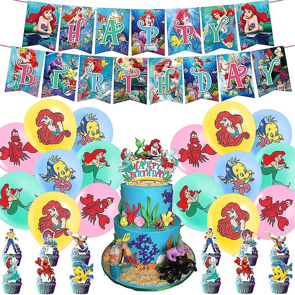 Décoration Anniversaire La petite Sirène, 30 Pièces Ballons Disney Ariel, Drapeaux Pour Gâteaux Fête