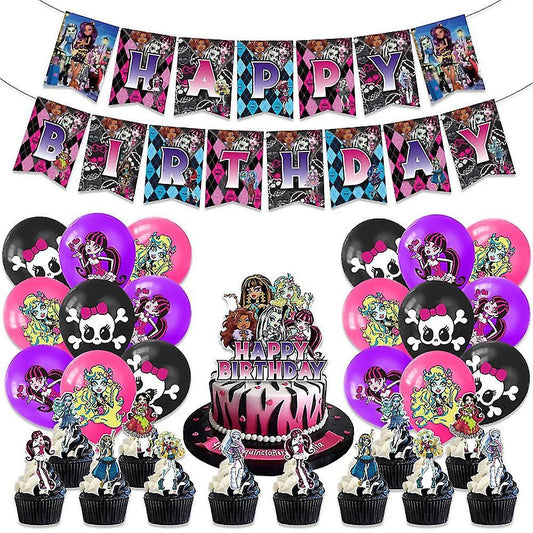 Décoration Anniversaire Monster High, 30 Pièces Ballons, Drapeaux Pour Gâteaux Fête