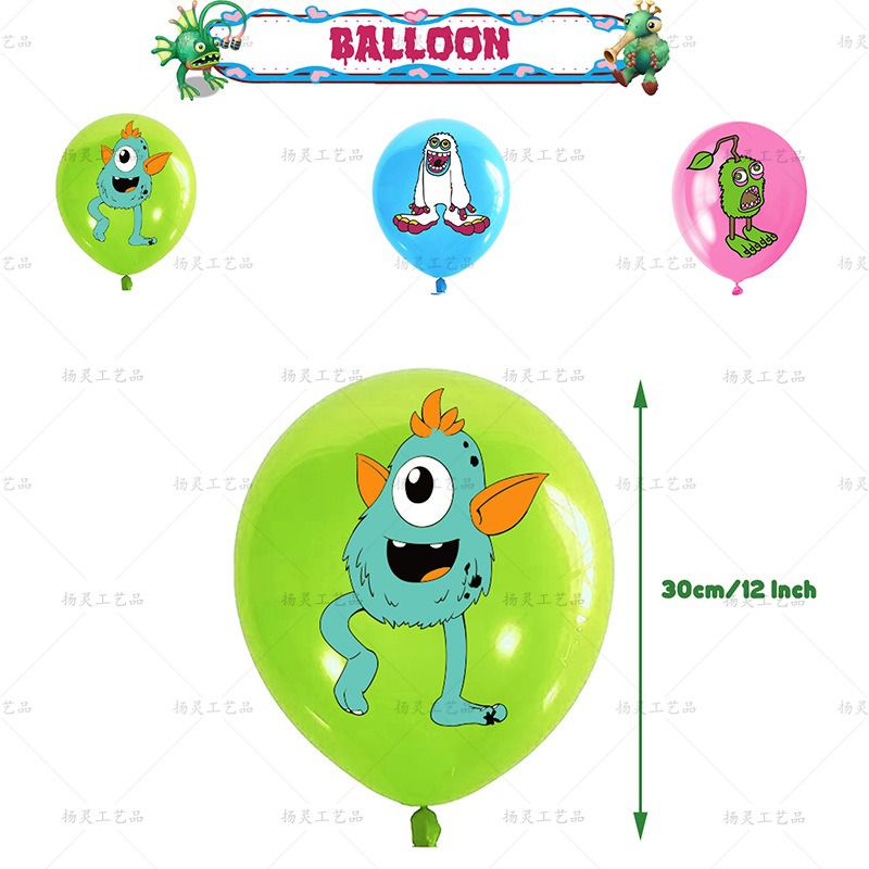 32pcs Luftballons My Sing Monsters, Karikatur Geburtstagsdeko, Party Flaggen Kuchen Set