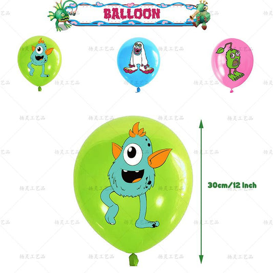 32pcs Luftballons My Sing Monsters, Karikatur Geburtstagsdeko, Party Flaggen Kuchen Set