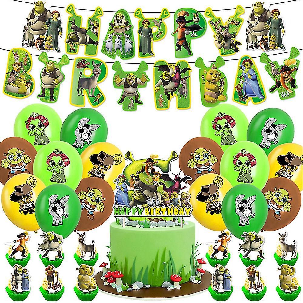 30pcs Luftballons Shrek, Karikatur Disney Geburtstagsdeko, Party Flaggen Kuchen Set