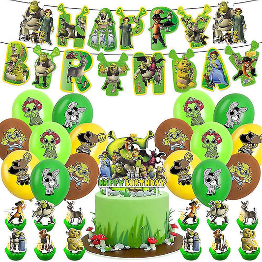 30pcs Luftballons Shrek, Karikatur Disney Geburtstagsdeko, Party Flaggen Kuchen Set