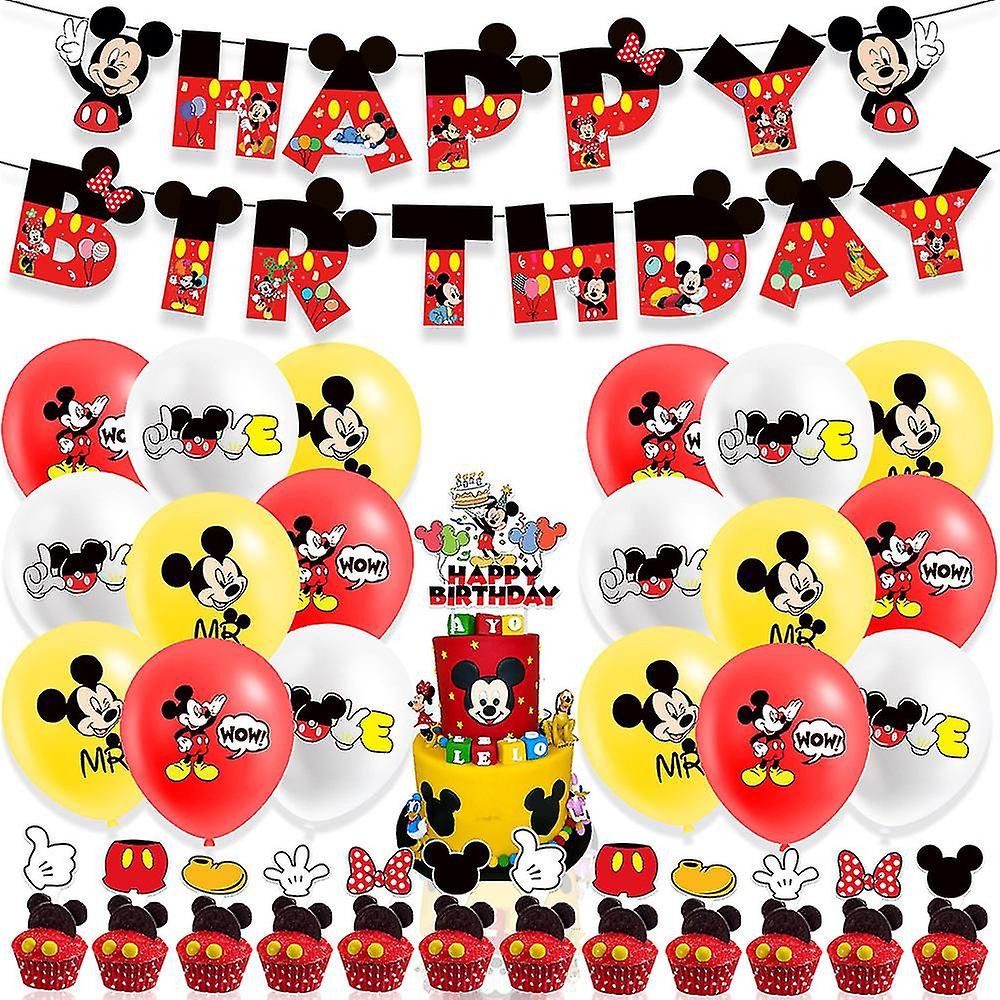 Décoration Anniversaire Mickey Mouse, 32 Pièces Ballons Disney, Drapeaux Pour Gâteaux Fête